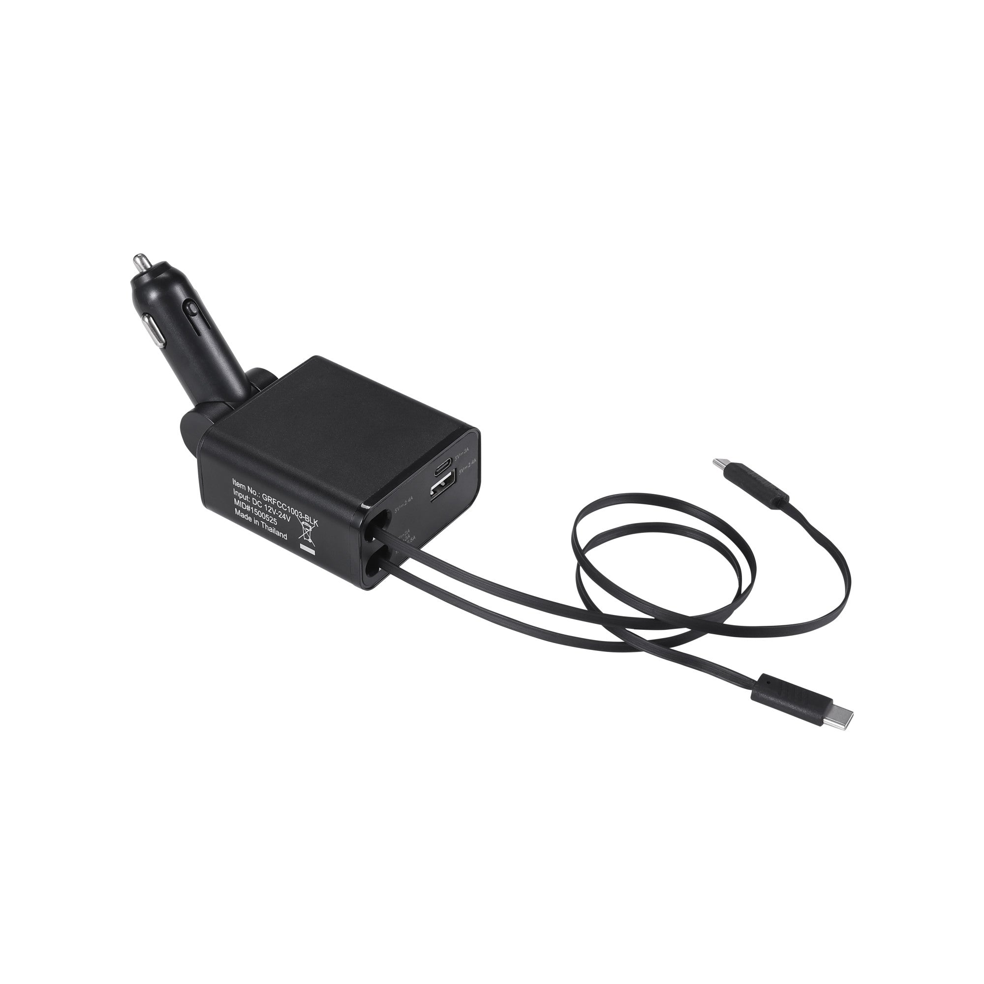 Griffin PowerJolt 45W 4-in-1 Travel Car Charger with Retractable USB-C Cables, Dual USB-C + USB-A Ports, Up to 28" Reach, Fast Charging