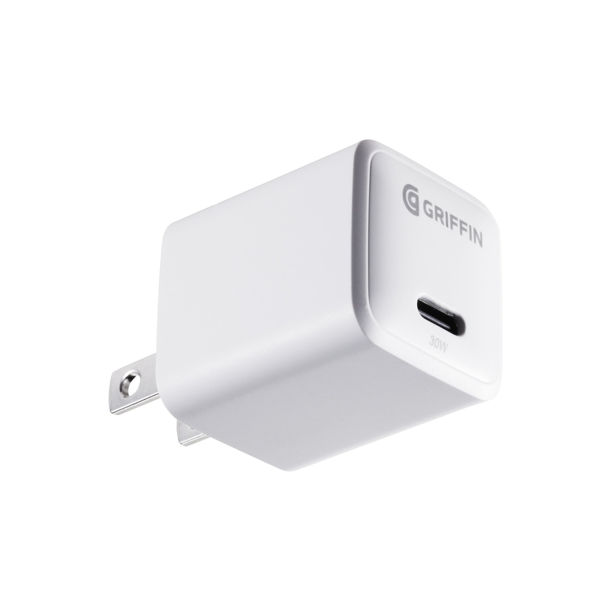 Griffin 30W GaN Wall Charger, Single USB-C 3.0A Port, Foldable Prongs, Fast Power Delivery for Phones & Tablets