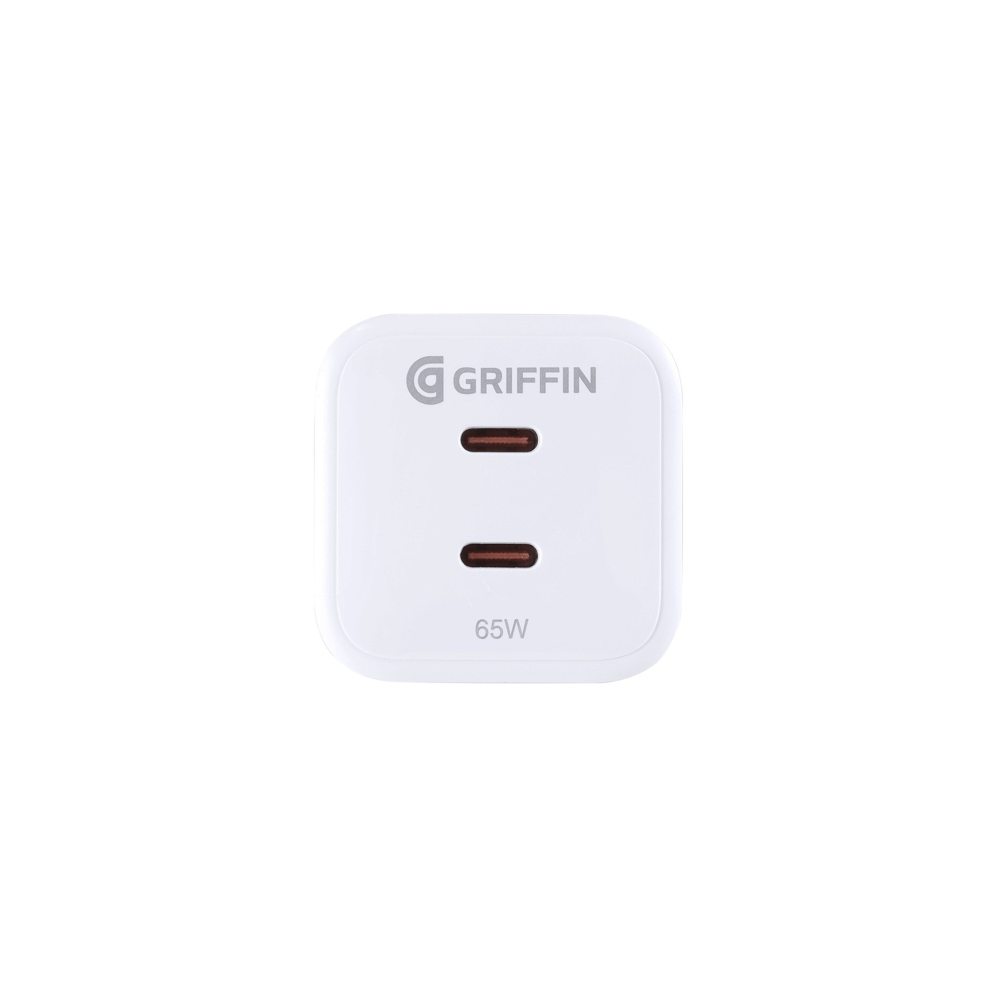 Griffin 65W GaN Wall Charger, Dual USB-C 3.0A Ports, Foldable Prongs, Fast Power Delivery for Laptops, Tablets & Phones