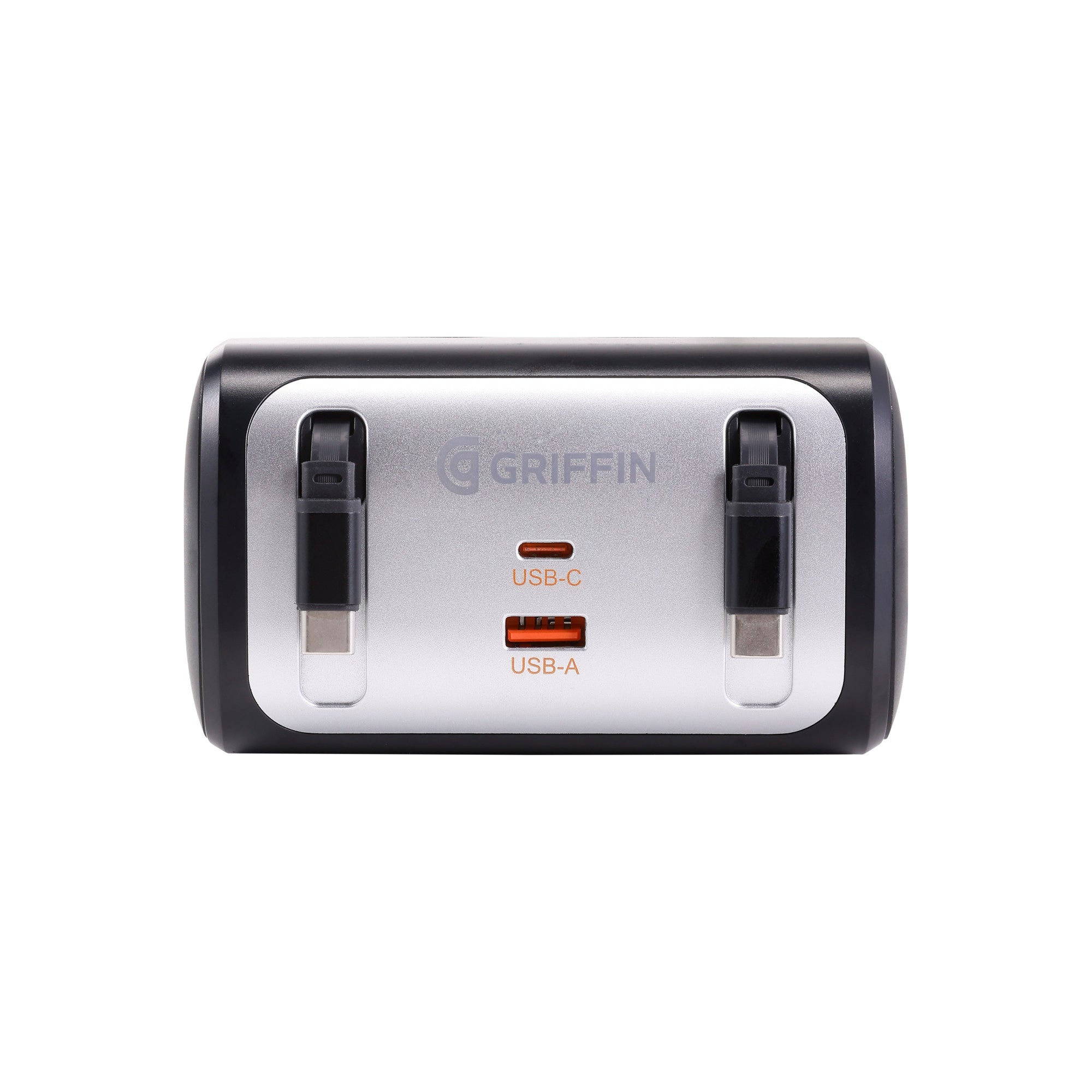 Griffin PowerJolt Backseat Car Charger with Retractable USB-C Cables, Dual USB-A + USB-C Ports, Fast Charging, Headrest Mount