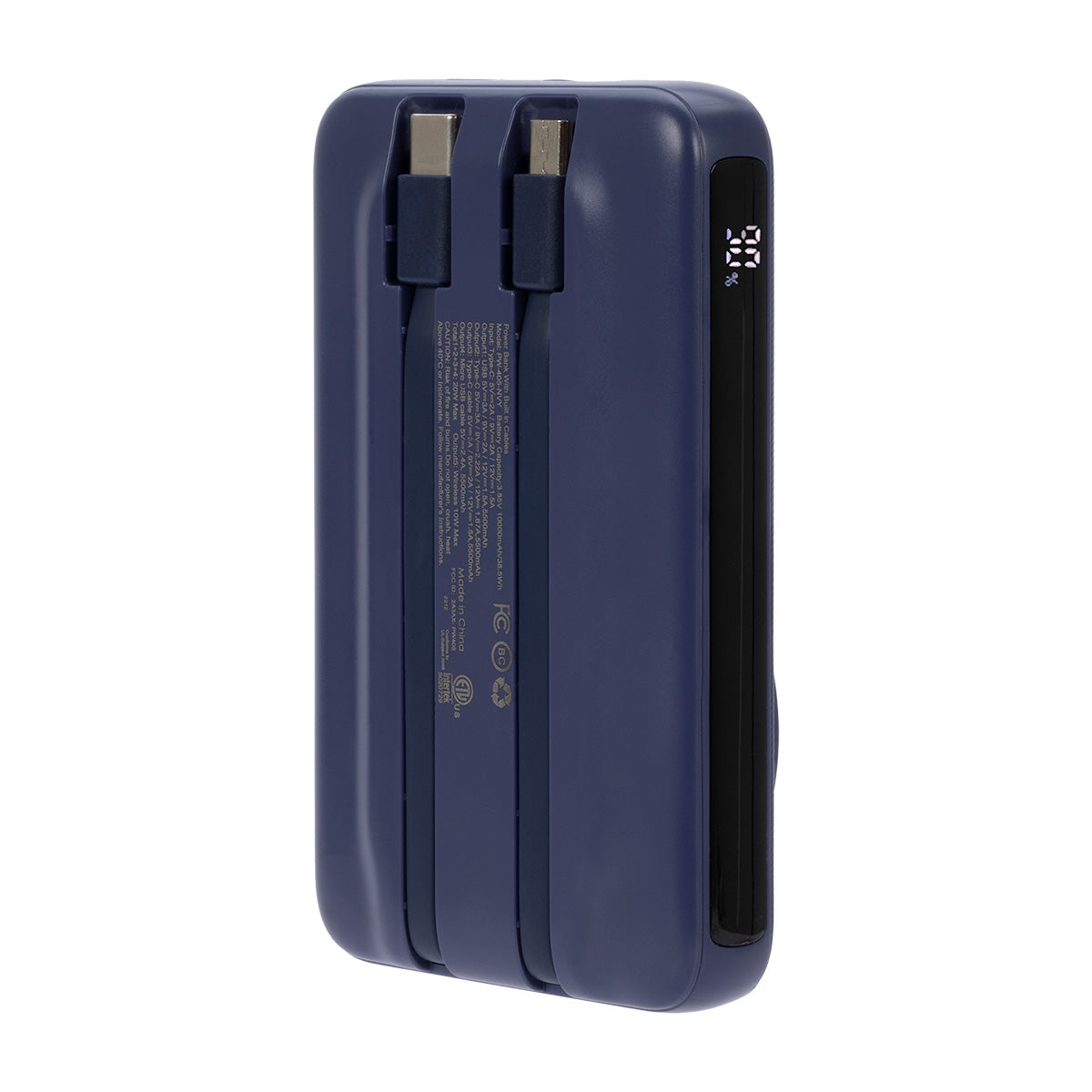 Navy | 10000 mAh Power Bank with Wireless Charging and Integrated Cables - Navy