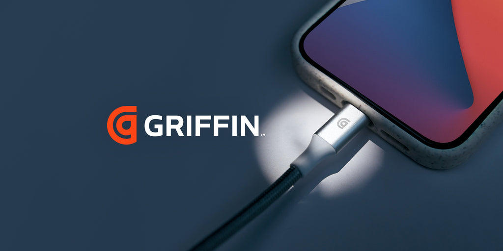 griffin lightning charger with a spotlight on it, plugged into an iphone