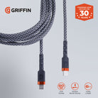 Griffin 6FT USB-C to USB-C Charge/Sync Cable, 60W Fast Charging, Ultra Durable with Nylon Braiding, 30,000 Bend Lifespan
