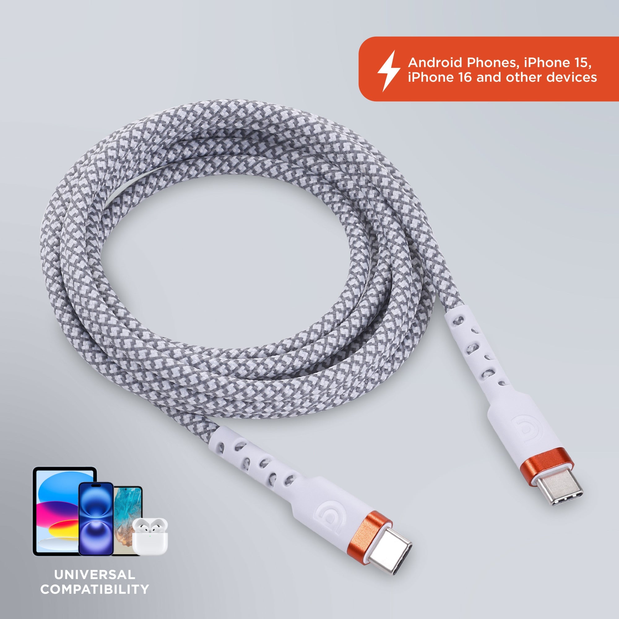 Griffin 6FT USB-C to USB-C Charge/Sync Cable, 60W Fast Charging, Ultra Durable with Nylon Braiding, 30,000 Bend Lifespan