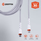 Griffin 6FT USB-C to USB-C Charge/Sync Cable, 60W Fast Charging, Ultra Durable with Nylon Braiding, 30,000 Bend Lifespan