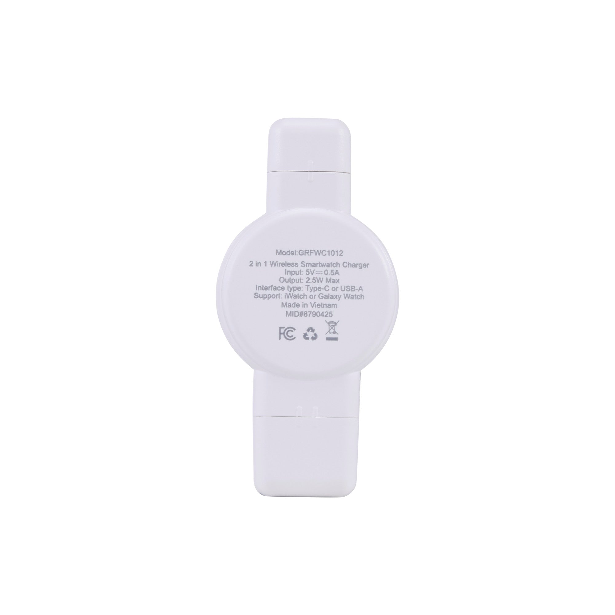 Griffin 2-in-1 Wireless Smartwatch Charger with USB-A and USB-C Connectors, 2.5W Output, Compact Portable Design – Compatible with Apple Watch and More