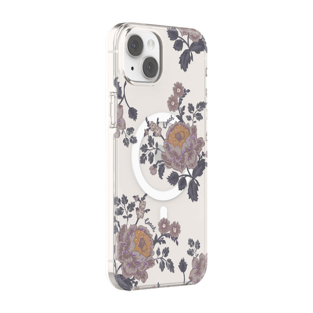 Moody Floral/Purple/Glitter/Clear | Coach Protective Case for MagSafe for iPhone 14 Plus - Moody Floral/Purple/Glitter/Clear