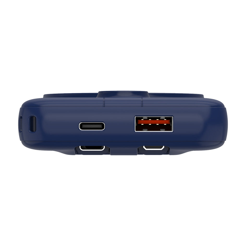 Navy | 10000 mAh Power Bank with Wireless Charging and Integrated Cables - Navy